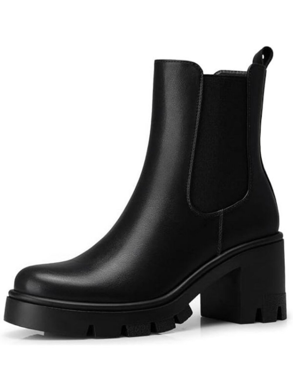Women's Chelsea Ankle Boots 2.91 Inches Chunky Heels Platform Short Boot Black - Picture 2 of 5